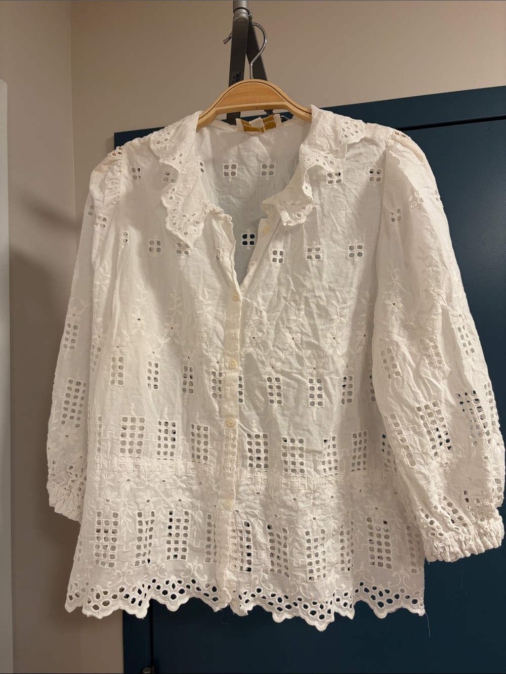 White Eyelet Cotton Button-Front Women's Top